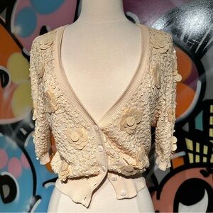 Nanette Lepore butter-yellow paillette cardigan sweater.  Size Small.
